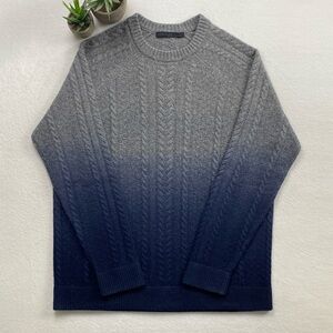 Raffi Cashmere Ombré/Gradient Multi Cable Knit Long Sleeve Crewneck Sweater